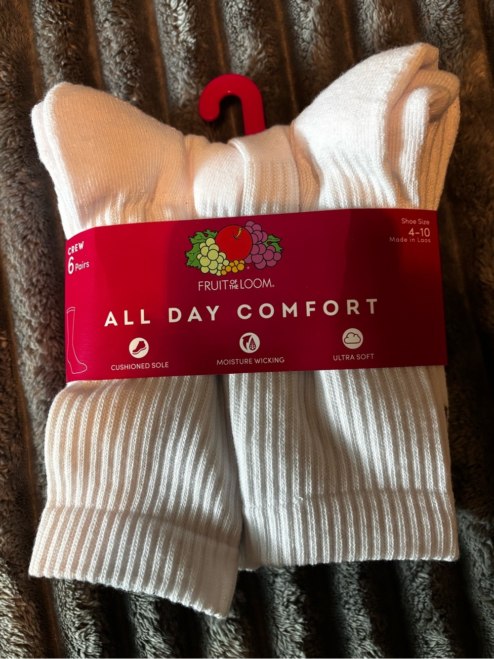 Fruit of the Loom Men's All Day Comfort Crew Socks - White (6 Pack)